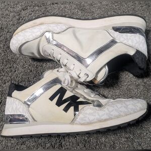 MK White and Silver Wedge Sneakers